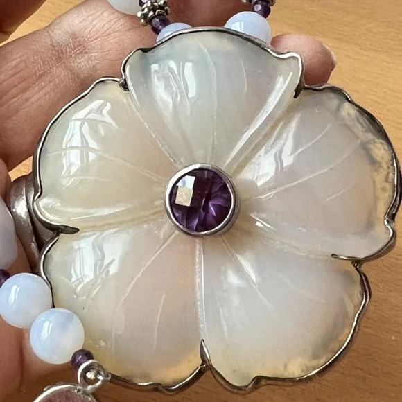 CHARLES ALBERT CHALCEDONY AMETHYST STERLING SILVER NECKLACE PENDANT PIN BROOCH